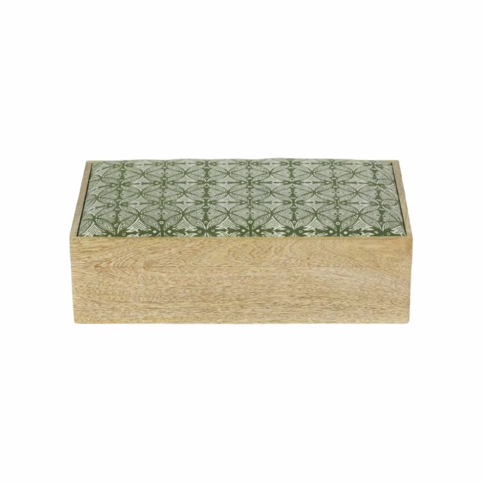 Green & White Fabric Cover Mango Wood Decorative Box by Ashland®
