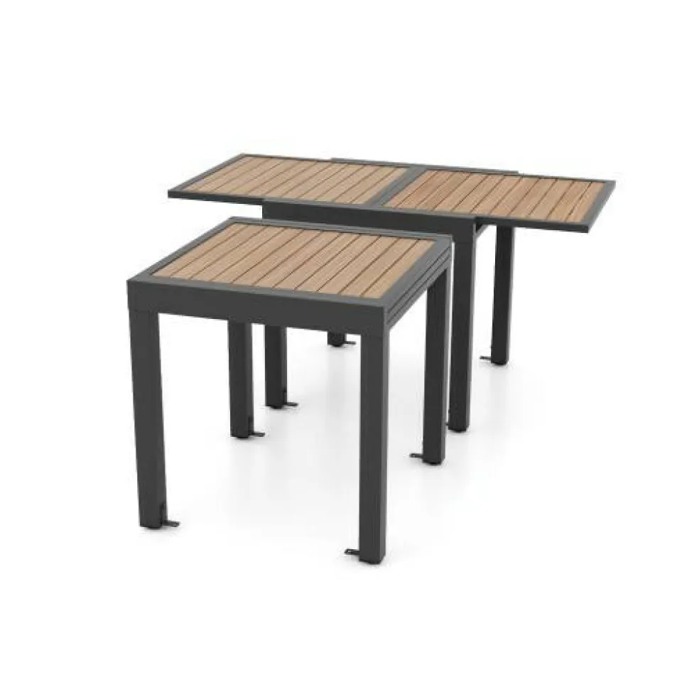 Grey Aluminum Extendable Dining Table with Slatted Top, Patio Garden Table