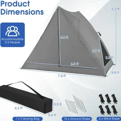 Grey Pop-Up Camping Tent 2-3 Person 360° Mesh Privacy Outdoor Shelter