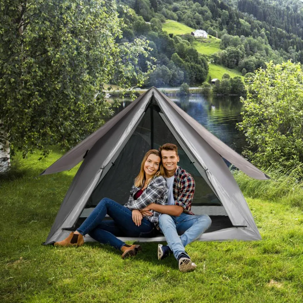 Grey Pop-Up Camping Tent 2-3 Person 360° Mesh Privacy Outdoor Shelter