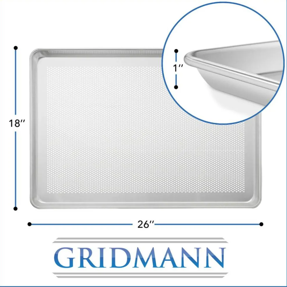 GRIDMANN 18" x 26" Commercial Grade Aluminum Cookie Sheet Baking Tray Pan Full Sheet