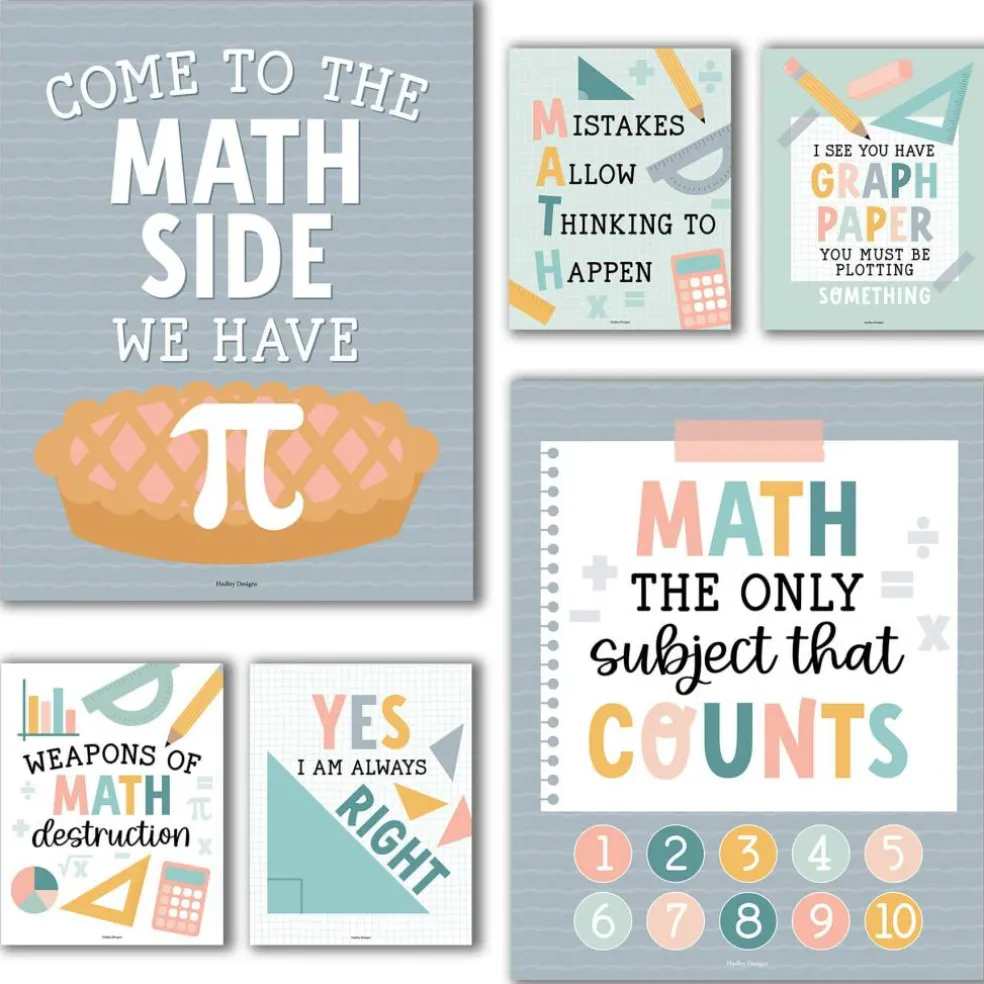 Hadley Designs 11" x 14" Boho Math Bulletin Board Classroom Décor Posters Set
