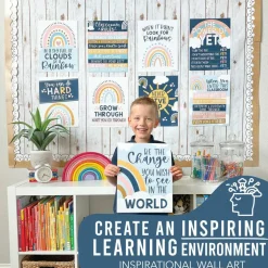 Hadley Designs 11" x 14" Boho Rainbow Growth Mindset Classroom Décor Posters Set
