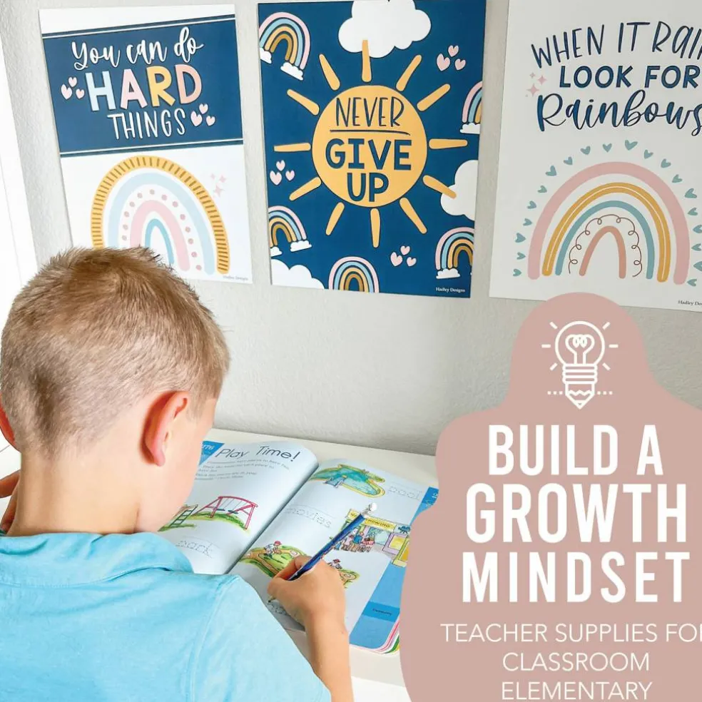 Hadley Designs 11" x 14" Boho Rainbow Growth Mindset Classroom Décor Posters Set