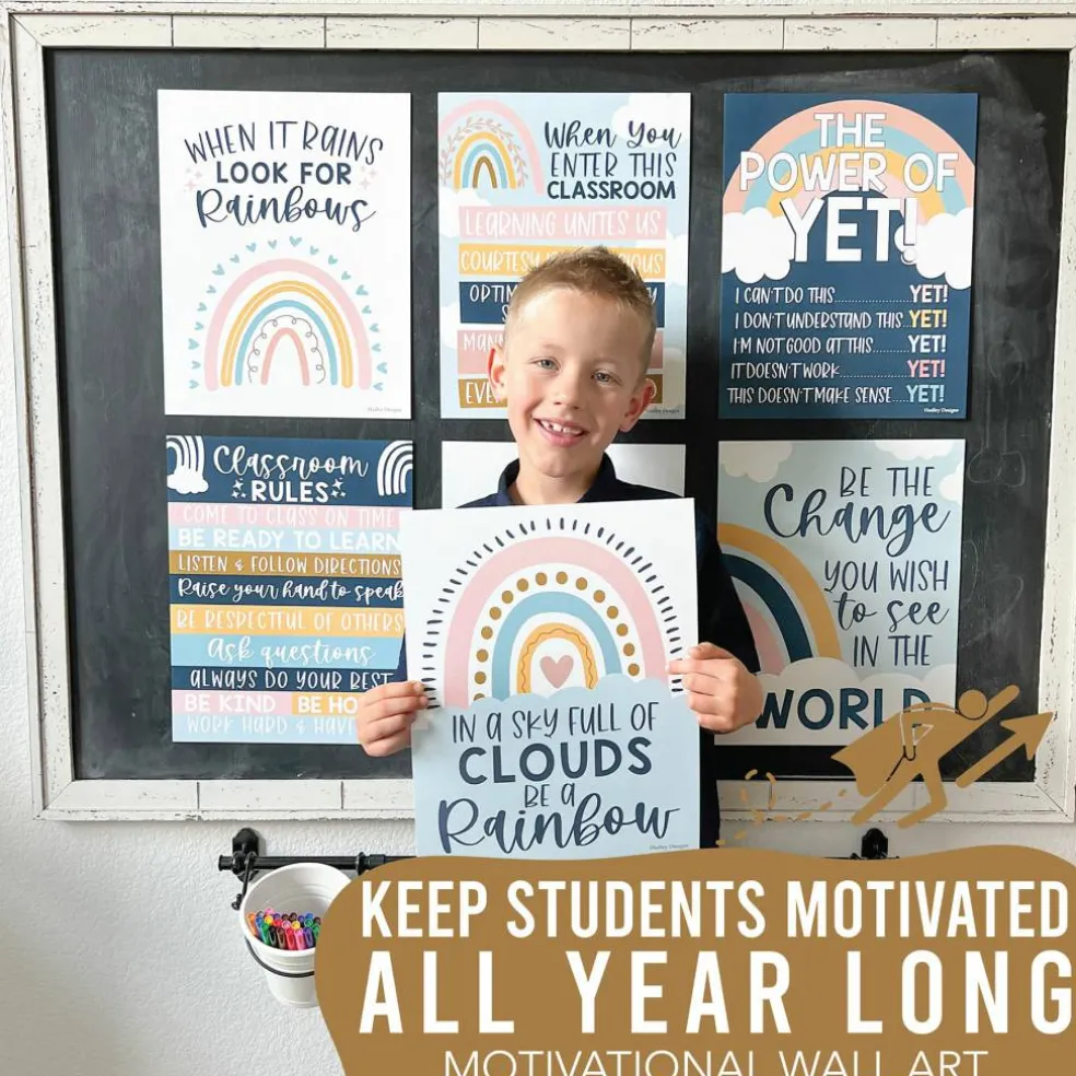 Hadley Designs 11" x 14" Boho Rainbow Growth Mindset Classroom Décor Posters Set