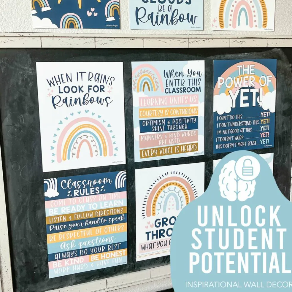 Hadley Designs 11" x 14" Boho Rainbow Growth Mindset Classroom Décor Posters Set