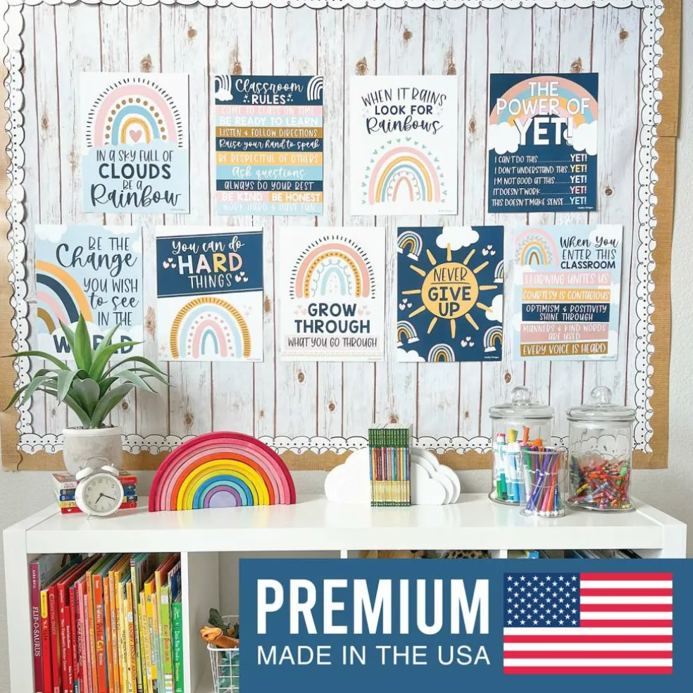 Hadley Designs 11" x 14" Boho Rainbow Growth Mindset Classroom Décor Posters Set