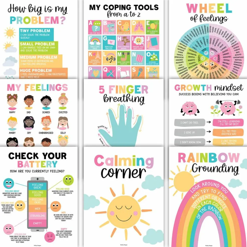 Hadley Designs 11" x 14" Colorful Calming Corner and Feelings Chart Posters Set