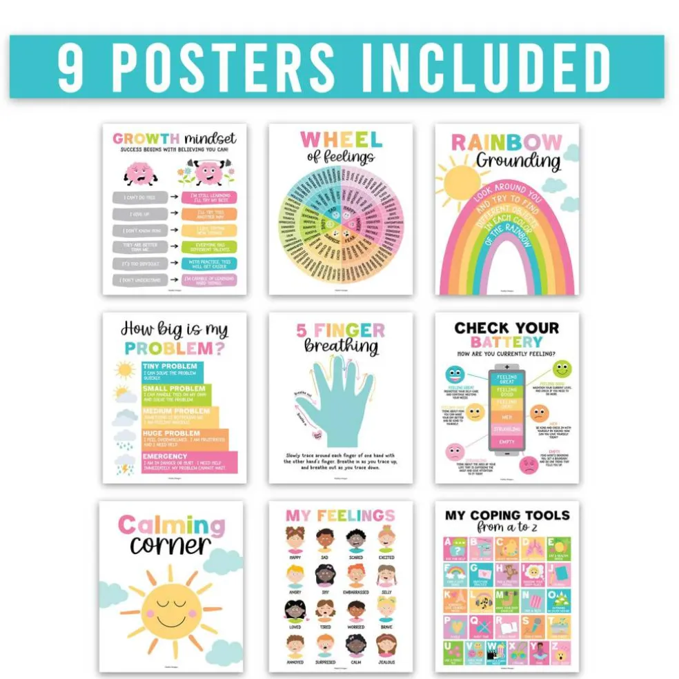 Hadley Designs 11" x 14" Colorful Calming Corner and Feelings Chart Posters Set