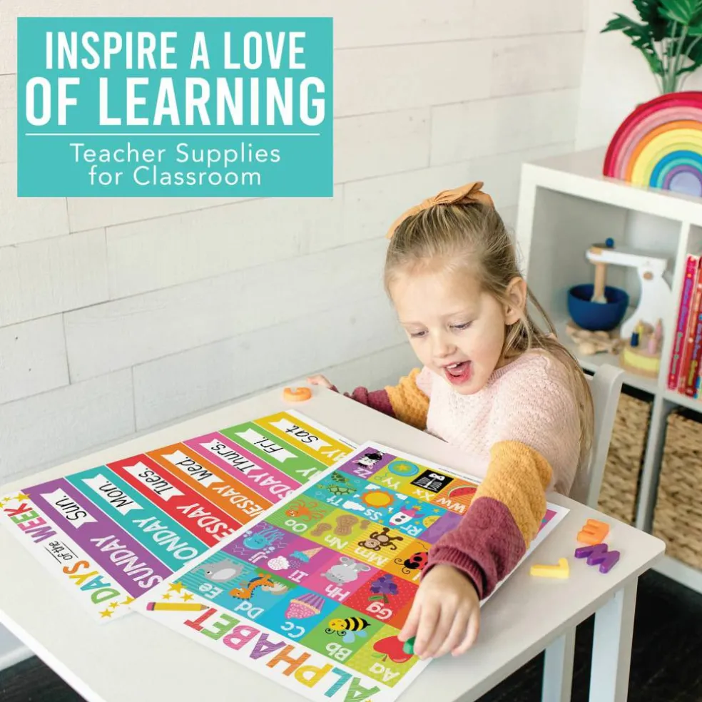 Hadley Designs 11" x 17" Colorful Preschool Educational Laminated Posters for Toddlers Set