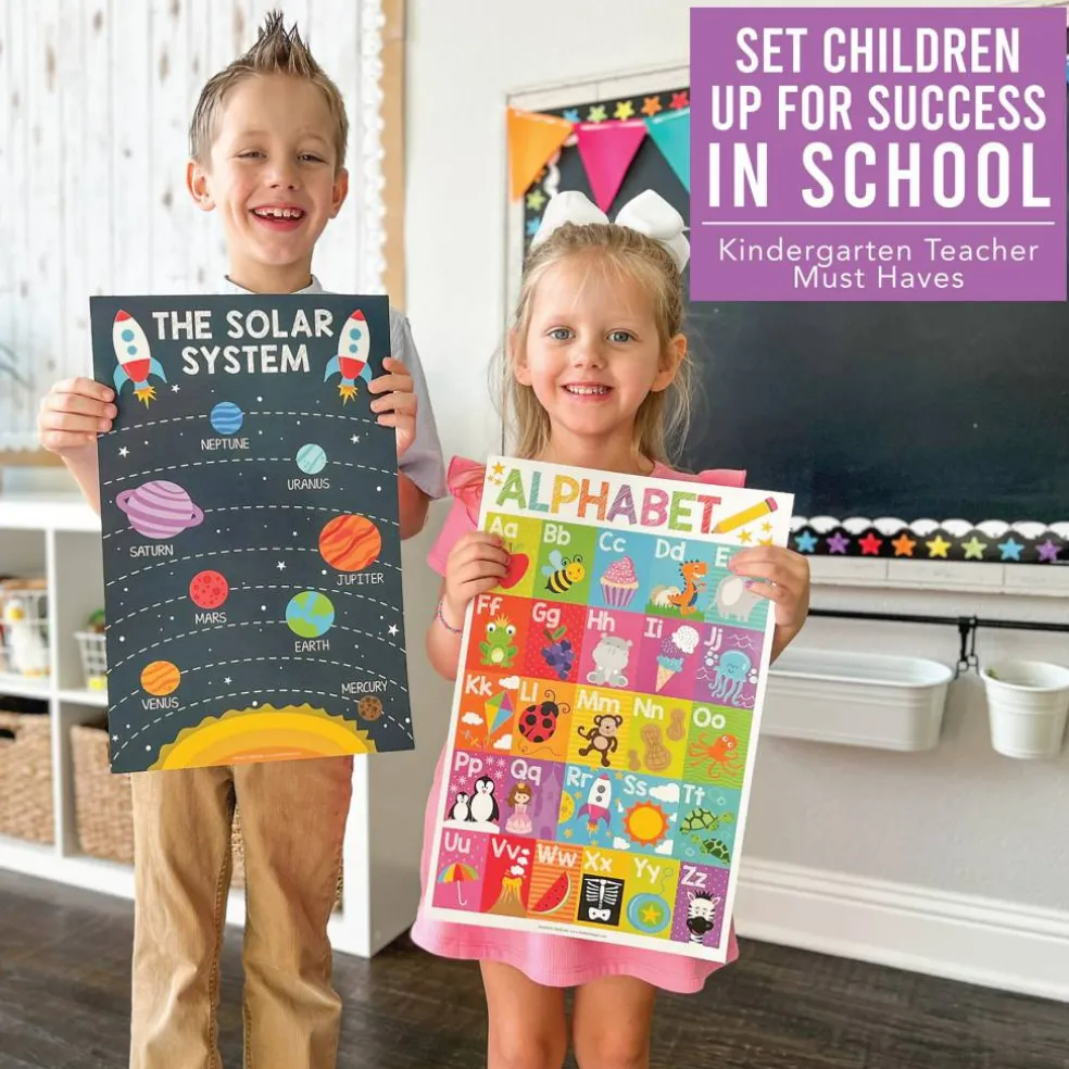 Hadley Designs 11" x 17" Colorful Preschool Educational Laminated Posters for Toddlers Set
