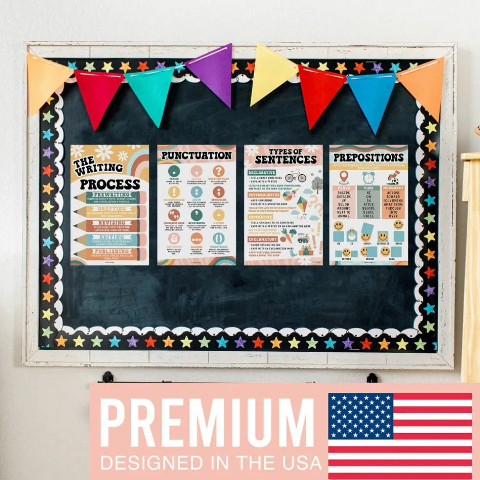 Hadley Designs 11" x 17" Retro Parts of Speech Language Arts and Grammar Laminated Posters Set