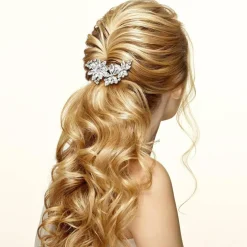 Hair Clips, 2Pcs Crystal Flower Bridal Silver Rhinestone Hair Accessories