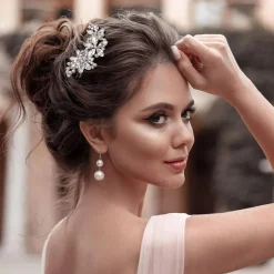 Hair Clips, 2Pcs Crystal Flower Bridal Silver Rhinestone Hair Accessories