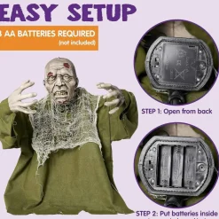 Halloween Animated Zombie Groundbreaker Outdoor Decoration, Animatronic Zombie Prop with Light-Up Eyes & Moving Arms | Sound Activated Halloween Yard Decor for Lawn, Patio, Graveyard, Haunted House & Party Display