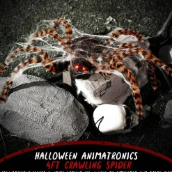 Halloween Animatronic Crawling Spider 4FT, Animated Halloween Spider Decoration with Sound & Light Activation, Moving Creepy Spider with LED Eyes, Scary Haunted House Prop for Indoor Outdoor Yard Lawn Party
