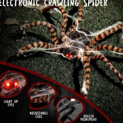Halloween Animatronic Crawling Spider 4FT, Animated Halloween Spider Decoration with Sound & Light Activation, Moving Creepy Spider with LED Eyes, Scary Haunted House Prop for Indoor Outdoor Yard Lawn Party