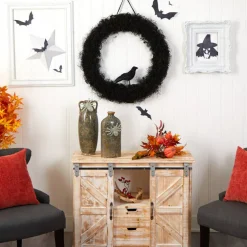 30" Halloween Black Raven Twig Wreath