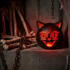 9'' Halloween Classics Plug-In LED Black Cat Jack-O-Lantern