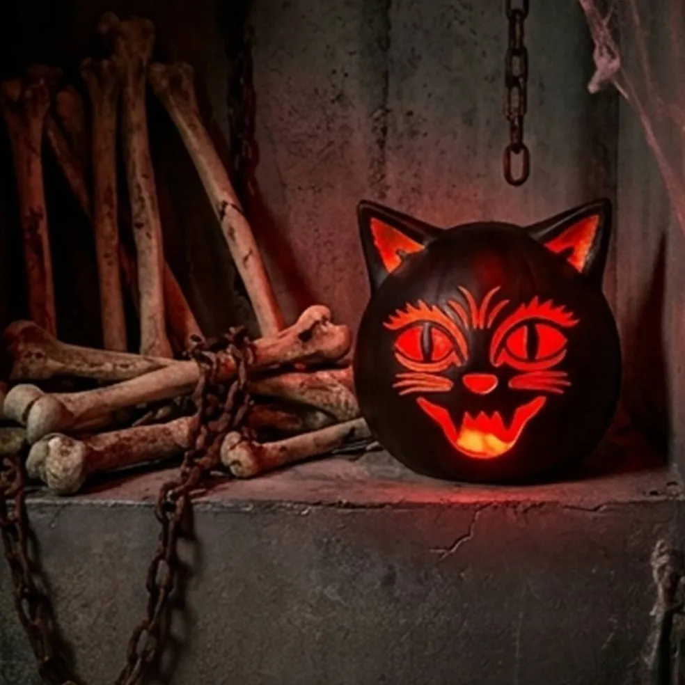 9'' Halloween Classics Plug-In LED Black Cat Jack-O-Lantern