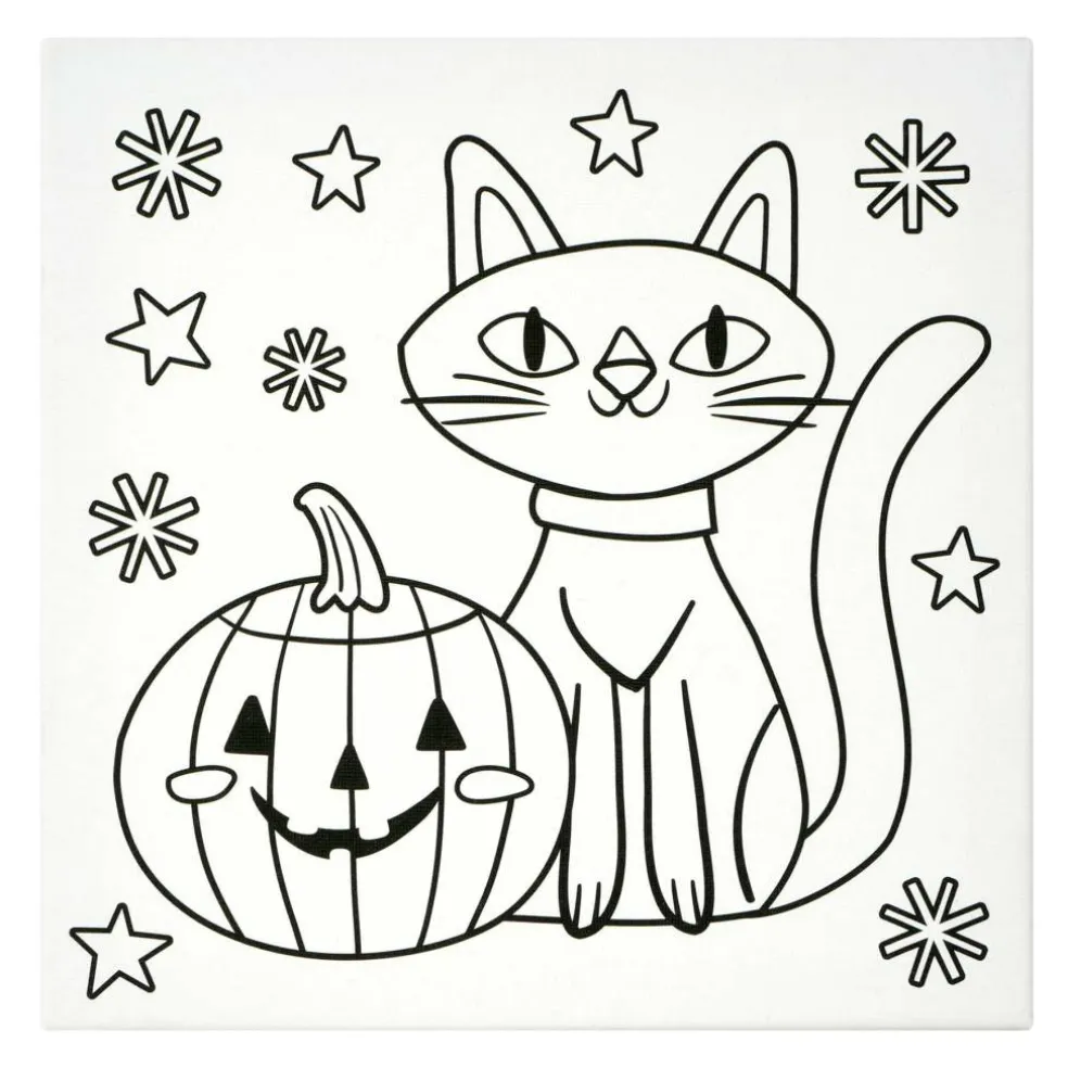 Halloween Color Your Own Black Cat & Jack-O'-Lantern Canvas Painting Kit by Creatology™