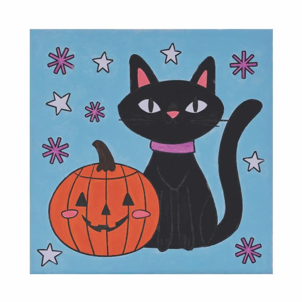 Halloween Color Your Own Black Cat & Jack-O'-Lantern Canvas Painting Kit by Creatology™