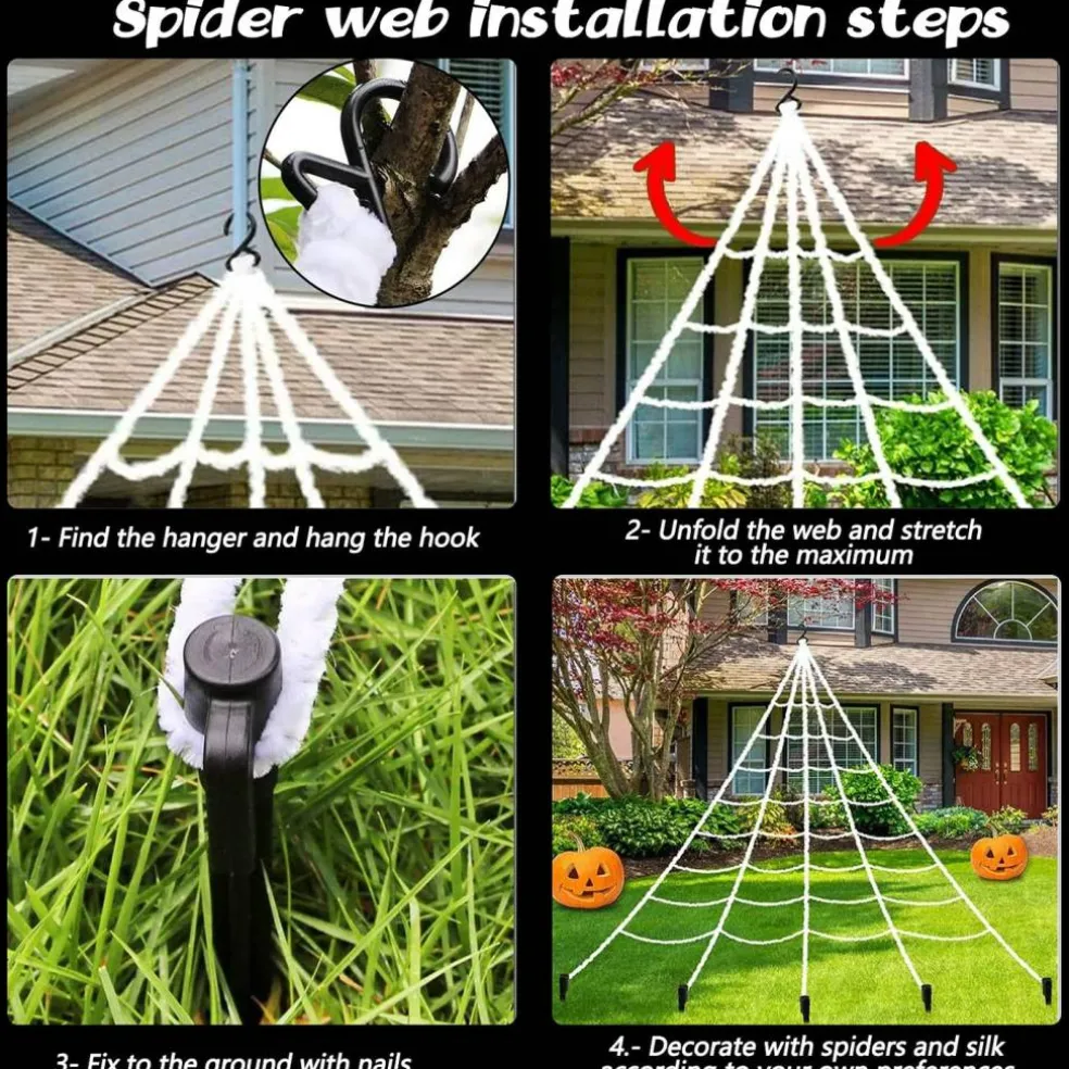 Halloween Decorations - 295" Halloween Spider Web Decorations Outdoor + 59" Giant Fake Spider with Triangular Huge Spiders Web