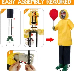 Halloween Decorations Outdoor, 4FT Life Size Animatronic Halloween Prop, Scary Clown Decoration, Sound Activated Halloween Decor | Glowing Red Balloon & Light-Up Eyes Horror Figure for Home Party, Indoor Outdoor Garden, Lawn, Yard & Graveyard Display