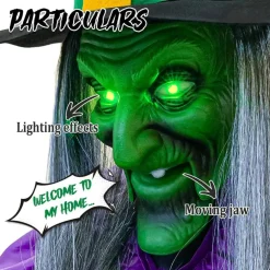 Halloween Decorations Outdoor, 11.5 FT Animated Hovering Witch Animatronic, Sound & Touch Activated Talking Witch with LED Lights, Scary Haunted House Prop for Yard Lawn Garden Party