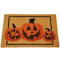 Halloween Decoration 30” x 17” Pumpkin Patterned Doormat, Non Slip Natural Coir Front Door Mat, Trick or Treat, Indoor/Outdoor Decorative Doorway Rugs for Halloween Decor.