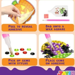 Halloween Diamond Art Kit for Kids, DIY Gem Sticker Craft Set with Suncatchers & Keychains, Halloween Party Favor Activities, Arts and Crafts Supplies for Girls & Boys, School Classroom Gifts