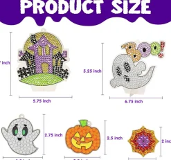 Halloween Diamond Art Kit for Kids, DIY Gem Sticker Craft Set with Suncatchers & Keychains, Halloween Party Favor Activities, Arts and Crafts Supplies for Girls & Boys, School Classroom Gifts