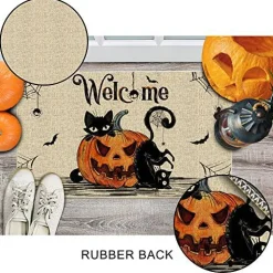 Halloween Door Mats 17x29 Inch, Welcome Mats Outdoor, Halloween Cat Farmhouse Decor，Halloween Doormats for Front Door Decorations