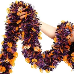 Halloween Garland Decor,33Ft Glitter Tinsel Pumpkin Garland Decorations for Tree Car Golf Cart Parade Float Bike Indoor Outdoor Holiday Home Burnt Orange Black Purple