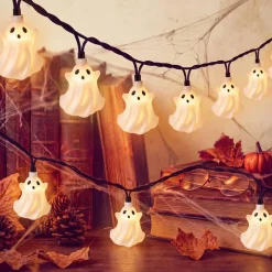 Halloween Ghost String Lights, 8.5Ft Outdoor Halloween Decorations Lights with 10 White Ghosts Lights Waterproof, Hanging Ghosts Fairy Lights UL Listed for Patio Garden Backyard Party Bedroom Window