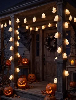 Halloween Ghost String Lights, 8.5Ft Outdoor Halloween Decorations Lights with 10 White Ghosts Lights Waterproof, Hanging Ghosts Fairy Lights UL Listed for Patio Garden Backyard Party Bedroom Window