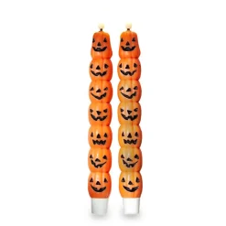 Halloween Jack-O-Lantern LED Tapers Set of 2 Orange Multi 1.08x8.8 in