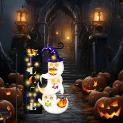 Halloween Lighted Garden Flag, Solar Yard Flag for Outside, 8 Modes Double Sided Welcome Halloween Ghost Outdoor Decorations for Home Porch (Ghost-12x18)