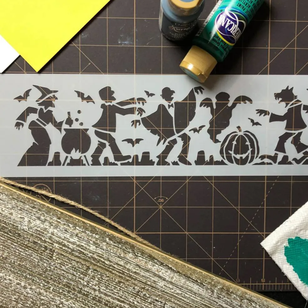 Halloween Monster Cake Stencil Side: Witch, Dracula, Ghost, Werewolf, Frankenstein | C460 by Designer Stencils | Cake Decorating Tools |