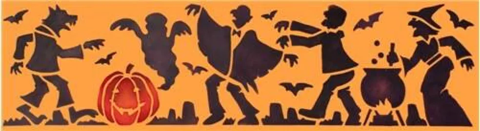 Halloween Monster Cake Stencil Side: Witch, Dracula, Ghost, Werewolf, Frankenstein | C460 by Designer Stencils | Cake Decorating Tools |