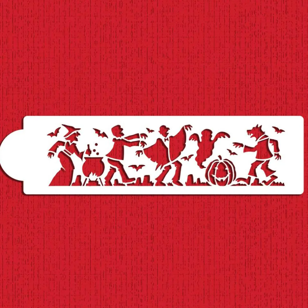 Halloween Monster Cake Stencil Side: Witch, Dracula, Ghost, Werewolf, Frankenstein | C460 by Designer Stencils | Cake Decorating Tools |