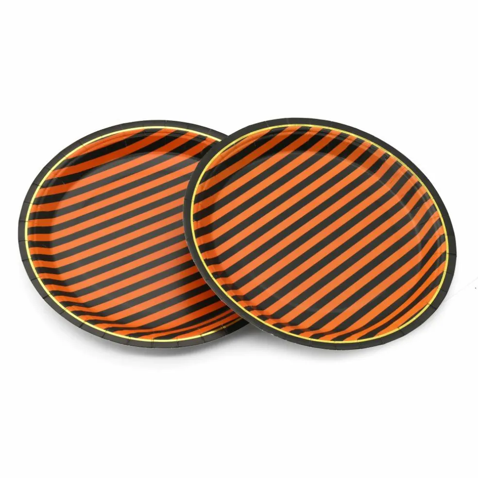 9" Halloween Orange & Black Striped Dinner Plates, 10ct. by Celebrate It™