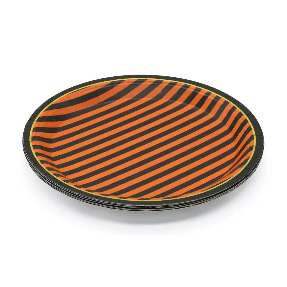 9" Halloween Orange & Black Striped Dinner Plates, 10ct. by Celebrate It™
