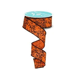 Halloween Ribbon Orange & Black | 1.5"x10yd Glitter Vine Wired Craft Trim-RGF1314P2