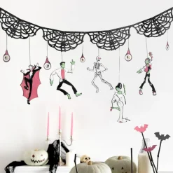 Halloween Skeleton Garland Banner Set, Spider Web Monster Party Decorations, Frankenstein Zombie Vampire Hanging Garland for Halloween Party, Gothic Birthday, Haunted House Decor