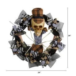 24" Halloween Skull in Plaid Mesh Wreath