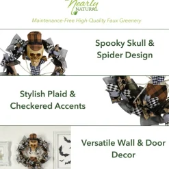 24" Halloween Skull in Plaid Mesh Wreath