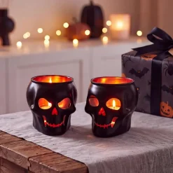 Halloween Skull Tealight Candle Holders (Set of 2)