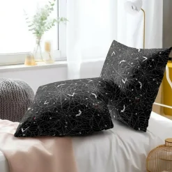 Halloween Spider Web Throw Pillow Covers 18X18 Inches Set of 2 White Bat Pillowcase Soft Cotton Square Cushion Covers for Home Sofa Bedroom Decoration