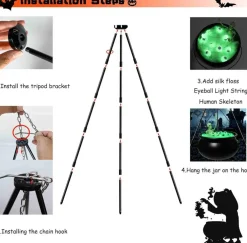 Halloween Witch Cauldron with Tripod, 51.2 Inch Light Up Halloween Cauldron Decor with Glowing Green Eyeball String Lights & Skeleton, Outdoor Yard Porch Garden Decorations for Haunted House Party